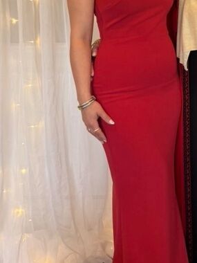Badgley Mischka Red One-Shoulder Evening Gown